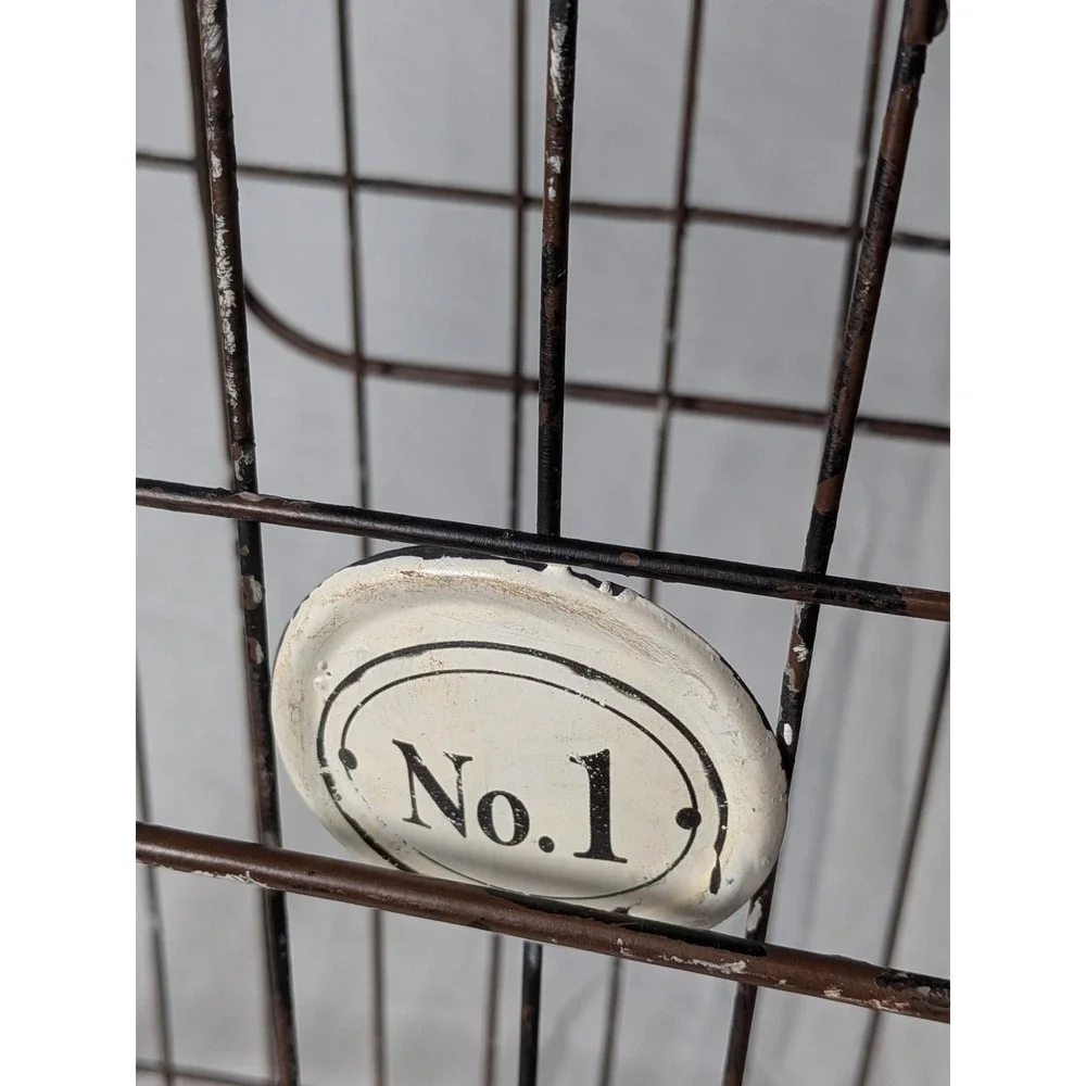 Vintage Style Brown Wire Storage Basket No. 1 Plaque Industrial Farmhouse Decor